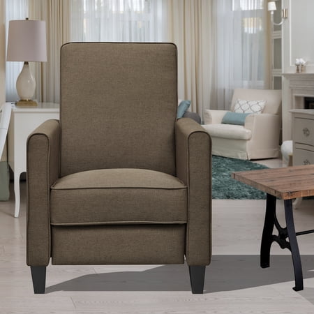 Push Back Recliner Upholstered Club Chair by Naomi Home-Color:Chocolate,Fabric:Linen