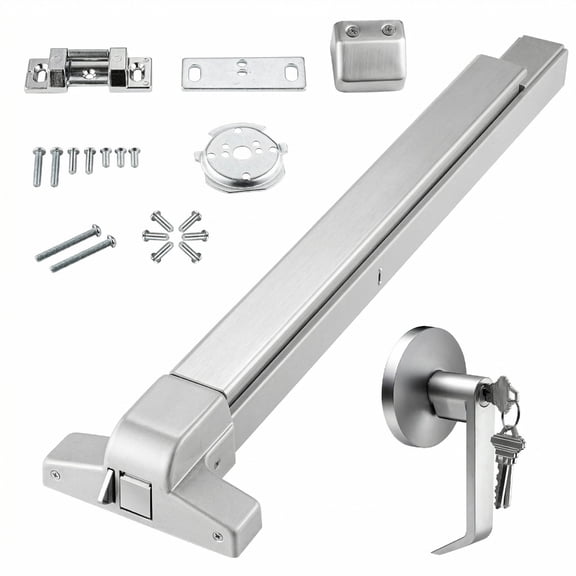 Push Bar Door Locks, Carbon Steel Panic Bar with Exterior Lever & 3 Keys, Panic Exit Device for Left & Right Handed Metal or Wood Doors