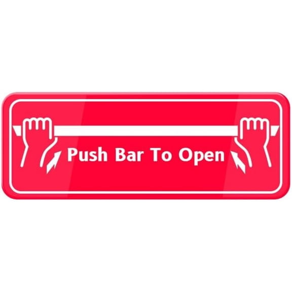 Push Bar To Open Wall Or Door Sign- Red & White Acrylic Sign For Business Store, Shop, Cafe, Office, Restaurant - Back Self Adhesive Plastic