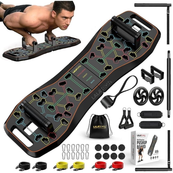 Push Up Board,36 in 1 Home Gym Equipment with Ab Roller Wheel & Resistance Bands, Portable Foldable Workout Board for Full Body Strength Training Men Women,Gift for Boyfriend