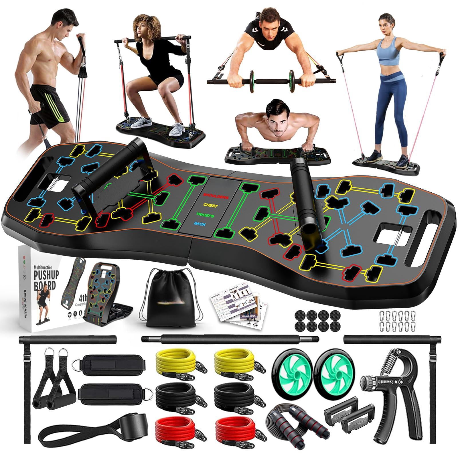 Push Up Board 36 In 1 Home Gym Equipment With Ab Roller Wheel & Resistance Bands  Portable Foldable Workout For Full Body Strength Men Women Gift Boyfriend
