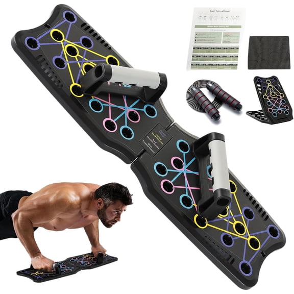 Push Up Board with Adjustable Jump Rope | Push Up Board for Men & Women | Multi-functional Push Up Bar System | Perfect Pushup Board for Exercise | Strength Training Equipment | Skipping Rope