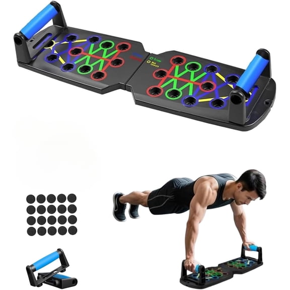Push Up Board for Men - 15-in-1 Foldable Pushup Board with Push Up Bar, Handles & Bands, Portable Home Gym & Workout Equipment for Chest Exercise, for Teen Boys 16-18 & Gym Lovers