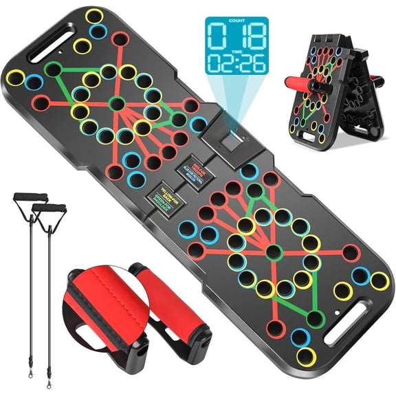 Push Up Board with Smart Count, Multi-Function 60 in 1 Push Up Bar (Foldable & Portable), Push up Handles for Floor, Professional Home Workout Equipment, Strength Training Equipment for Men & Women