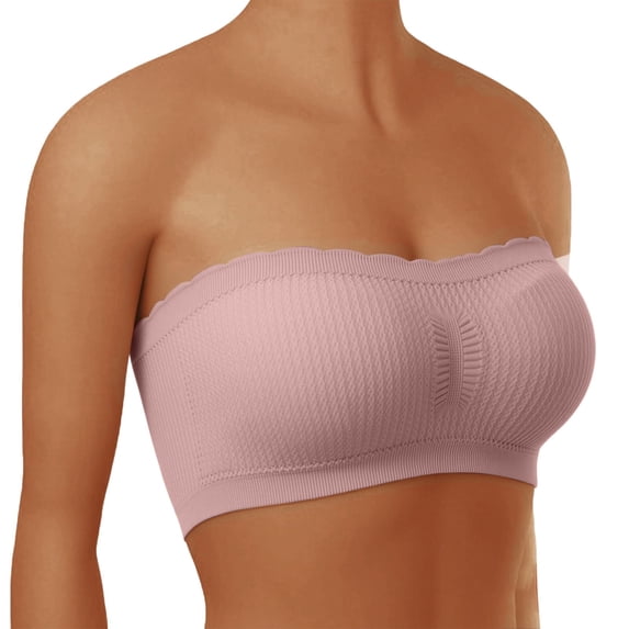 Push Up Bra Strapless High Elasticity Non-slip Tube Tops Tube Top Plus Size Fixed Padding Braless Tops for Women Strapless Wireless Bra Striped Tube Top Padded Bandeau Pink M