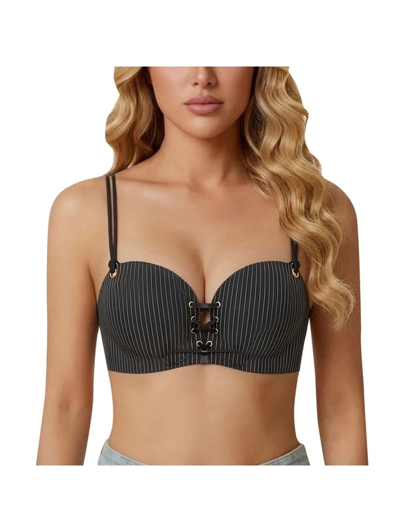 Push Up Bra for Women Wireless Padded Lace-up Bra | Front Lace-up Cleavage Adjustment Drawstring High Support Convertible Straps for Low-Cut Tops, Party Dresses, Daily Wear