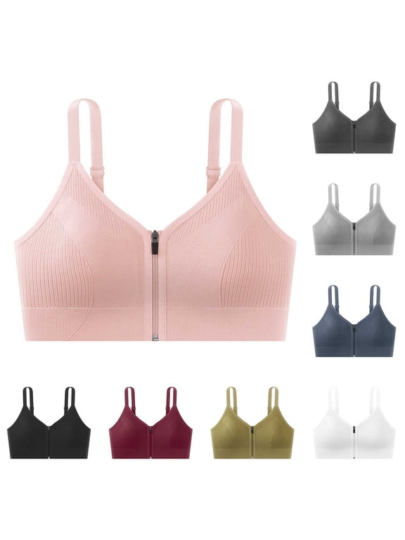 Push Up Bras for Women, Elastic Snug Fit Solid Color Wireless Sports Bra, Front Zipper Shockproof Comfort for Running Fitness | TruHer,Black Free Size