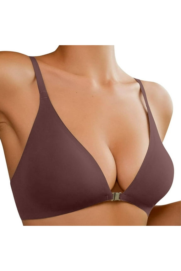 Push Up Bras for Women Front Closure Bras For Women No Underwire Low Cut V Padded Small Sports Bra No Underwire Push up Womens Pack Strapless Bra Womens Comfortable Brown L