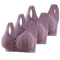 thumbnail image 1 of Push up Bras for Women Wireless 3 Pack Front Closure Full Coverage No Underwire Cotton Bras Front Snaps Seniors High Support Wireless Push up Bra Older Women Lace Everyday Bras Purple 46, 1 of 2