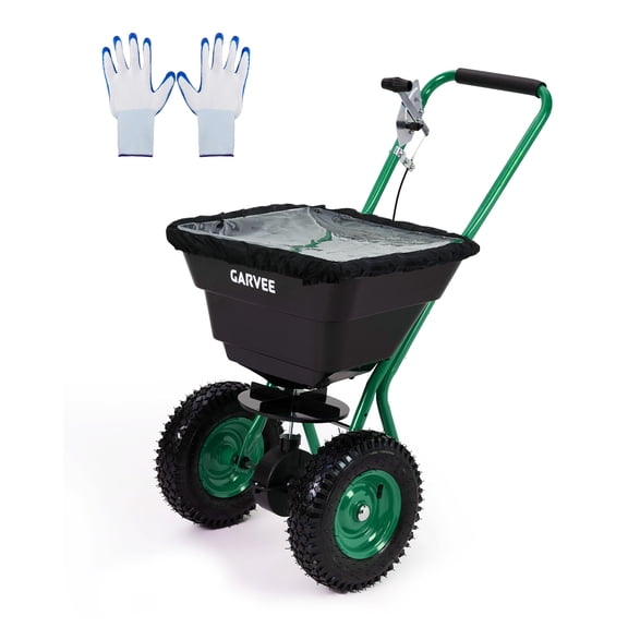 Push Broadcast Spreader 80/100 lbs Capacity, 12 ft Spread Width, Adjustable Drop Rate, 10" All-Terrain Tires for Lawn Garden, Green/Orange Red Available