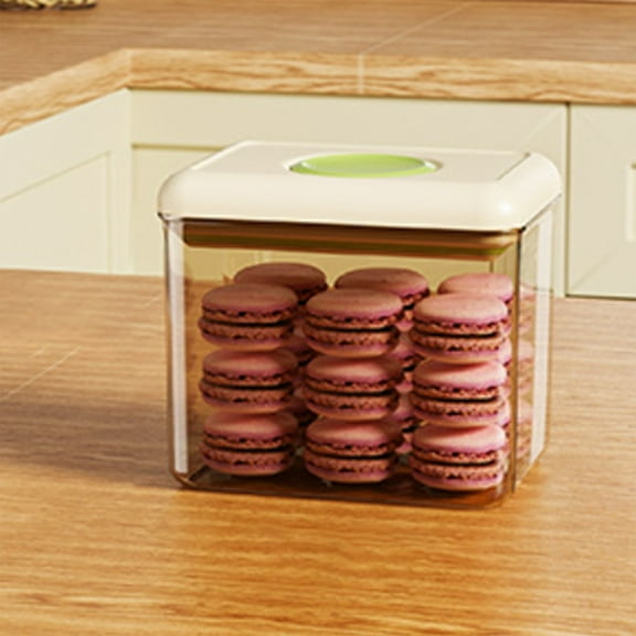 Push-Button Airtight Plastic Food Storage Container | 0.6L Dry Food Dispenser Jar | Grain Storage Bin with Sealed Lid | Transparent Green Canister | Stackable Kitchen Storage Organizer