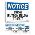 thumbnail image 1 of Push Button Below To Exit OSHA Notice Aluminum Sign 18 Inch x 12 Inch - 5 Pack, 1 of 8
