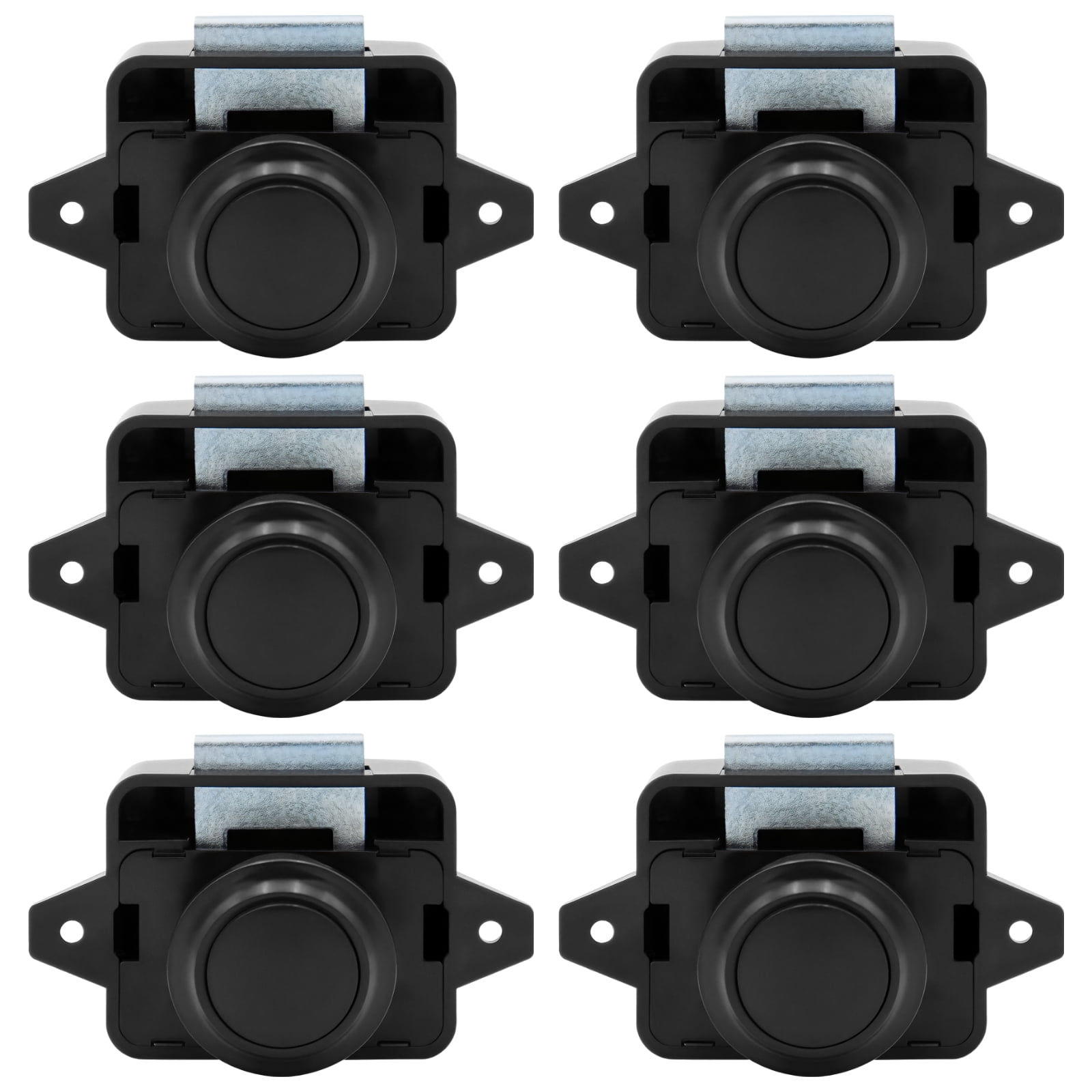Push Button Cabinet Lock 6 Pack, RV Door Latch with Zinc Alloy Bolt, Marine Grade Push to Close Lock, Motorhome Storage Compartment Hardware with Mounting Screws