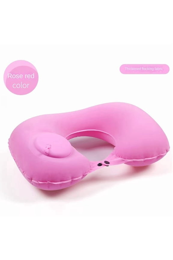 Push-Button Inflatable Travel Neck Pillow, U-Shaped Portable Airplane Head Support, Contoured Neck Brace for Car and Train Travel, Lightweight Compact Flight Accessory with Soft Cover