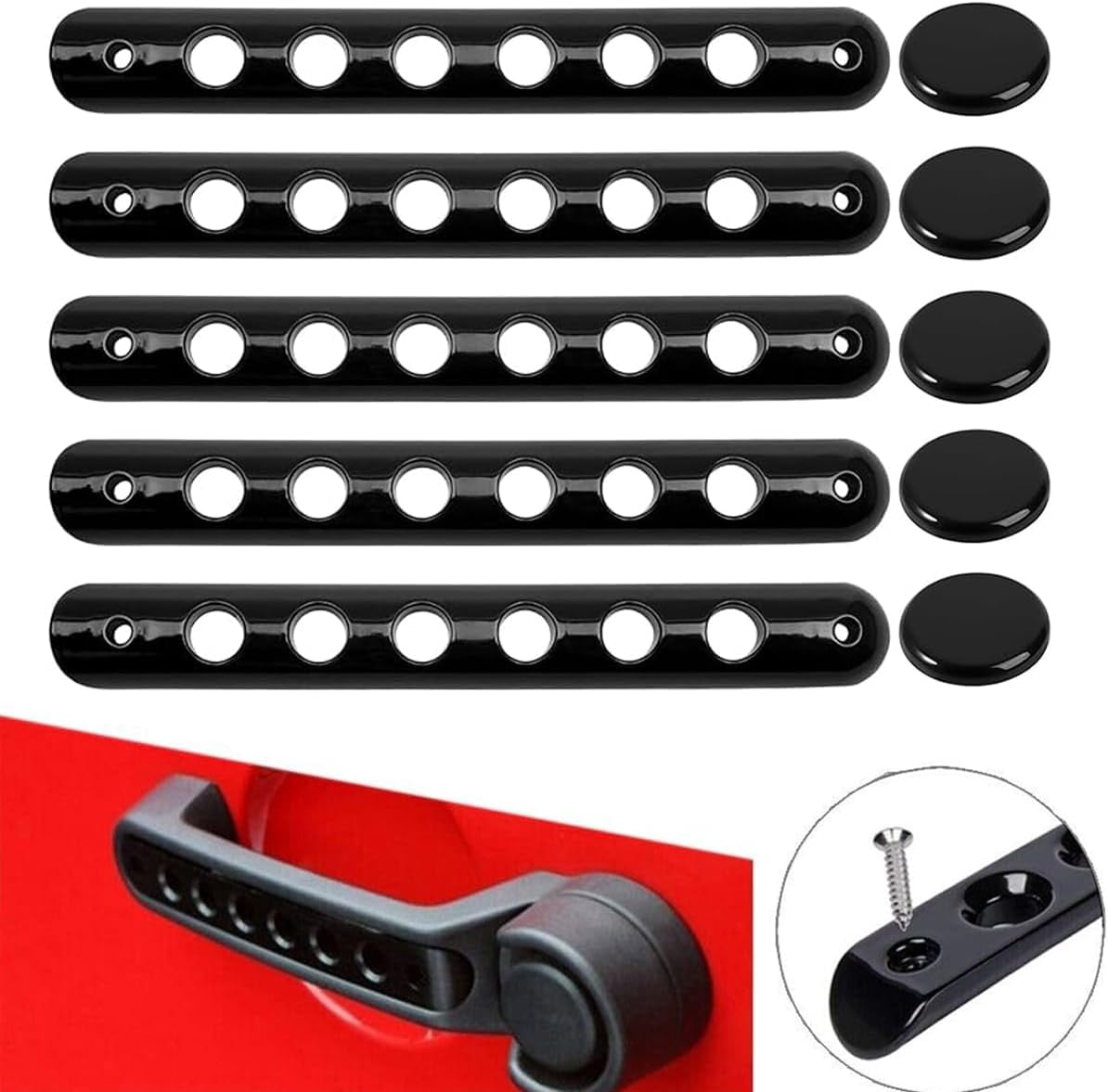 Push Button Knobs Cover Trim for Jeep Wrangler Accessories JK JKU Liberty Sahara & Unlimited 2007-2018 Exterior Door Handle Decoration Accessories Aluminum(5PCS)