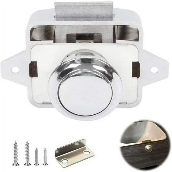 Push Button Latch Keyless Push Button Lock Chrome Push Button Catch Furniture Lock Furniture Clasp for RV Car Camping Car Caravan Boat Cupboard Drawer 1 Piece