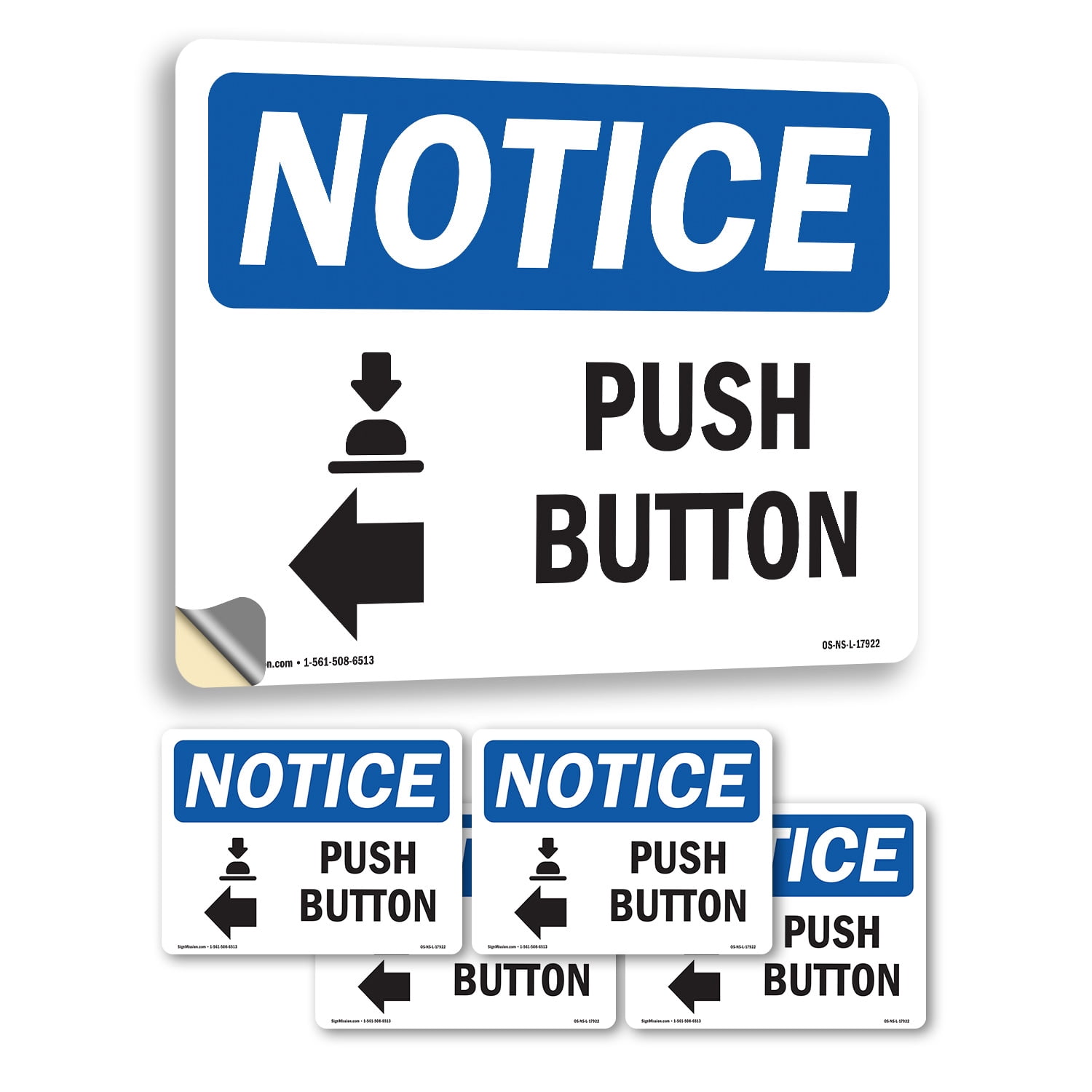 Push Button [Left Arrow] With Symbol OSHA Notice Vinyl Decal Label 18 ...