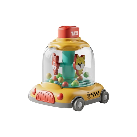 Push Button Spinning Car Toy for Kids, Early Learning Educational Sliding Toy Car with Hand-Eye Coordination, Yellow Friction Powered Vehicle for Toddler Boys Girls