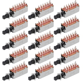 Push Button Switch, 4PDT 12 Pin 1 Position Self-Locking Black 15pcs