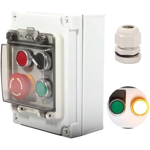 Push Button Switch Box IP67 Waterproof ABS Emergency Stop Red Green Start Industrial Outdoor Use Rotary Buttons 4 Self Resetting Indicator Led Protective Cover Anti Misoperation$$Electrical