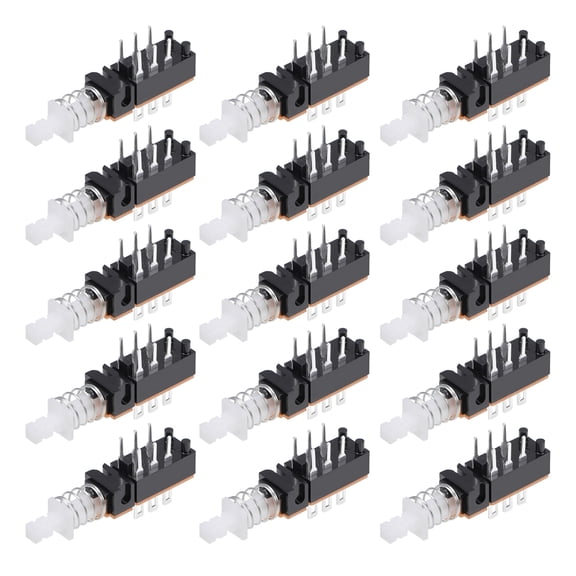 Push Button Switch, DPDT 6 Pin 1 Position Self-Locking Black 15Pcs