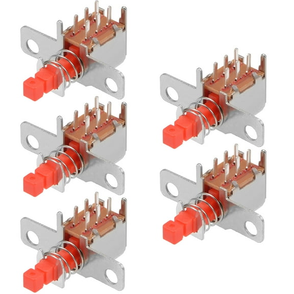 Push Button Switch, DPDT 6 Pin 1 Position Self-Locking Red 5Pcs