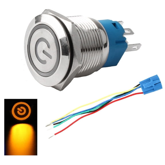 Push Button Switch Waterproof 110-220V 19mm LED Power Symbol Latch Metal