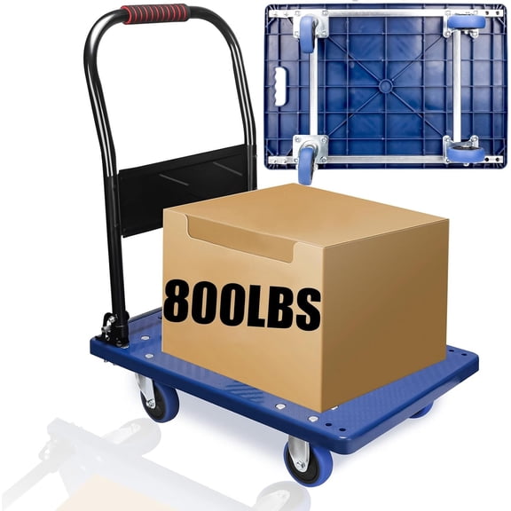 Push Cart , Moving Platform Hand  with 360  Swivel Silent Wheel, Foldable for Easy Storage Suitable with 800lb Weight Capacity, Blue