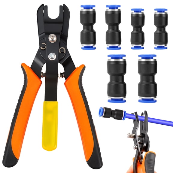 Push to Connect Fitting Air Line Disconnect Pliers Kit Portable Air Line Removal Tool with Pneumatic Fitting for 1/4 5/16 3/8 1/2 Inch Push Fit Pneumatic Connector, 7 Pcs/Set