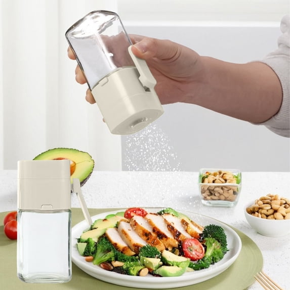 Push Control Salt Dispenser | Adjustable Measuring Glass Seasoning Bottle | Wet-Proof Sealed Kitchen Jar | Includes 1 Cruet