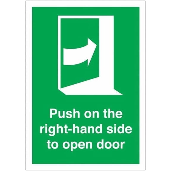 Push Door On Right To Open Fire Door Metal Tin Sign 8x12 Inch for Office Building Commercial Property Inrial Warehouse School Hospital Indoor Outdoor Wall Mount Display Emergency Fire Door Notice