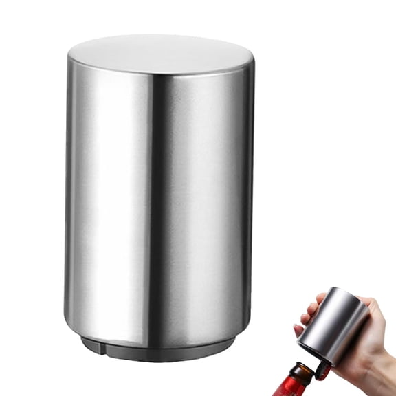 Push-Down Magnetic Beer Opener, Premium Auto Pop Off Stainless Steel Bottle Capper Remover, Multipurpose Bar Accessory for Picnic Camping Home Use