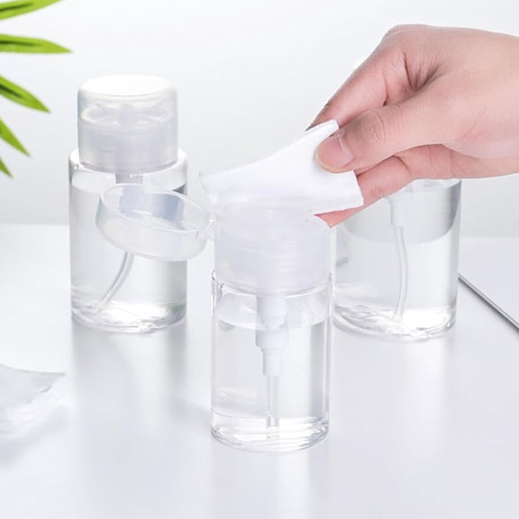 Push Down Pump Dispenser, 6.67oz Clear Pump Bottles, Nail Polish Remover Bottle, Makeup Remover, Toner Stickers Empty Push Top Container for Liquid