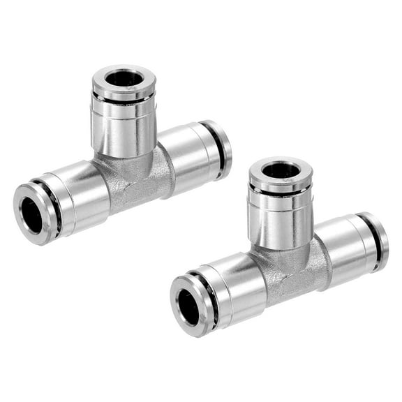 Push Fit Tee Pipe Fitting, 1/4" 3 Way T-Connector Fitting Adapter, Silver 2pack