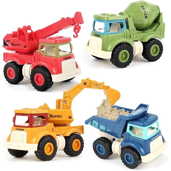 Baby Toy  Car for 3 Year Old Boy, Toddler 4PCS Construction Friction Power Truck Car, Outdoor Sand Toy, Birthday Gift for 3-6 Year Old Kids