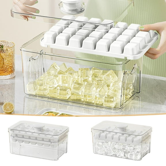 Push Ice Cube Tray with Storage Box, One-Button Release, 19.7x12x9.7cm, BPA-Free Plastic, Covered Compartments, Ice Shovel Included, Odor-Resistant, Easy-Release for Water and Beverages, 218g