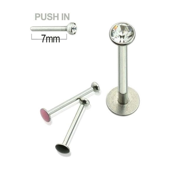 Push-In Cheek Labret 16G Surgical Steel Threadless Press-Fit Gem