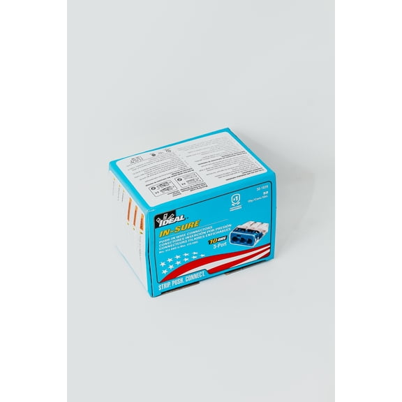 Push-In Connector, 3-Port, Blue, PK50