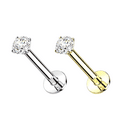 thumbnail image 1 of Push In Labret Ear Tragus Stud Natural Diamond 14K Solid gold 18G, 1 of 2
