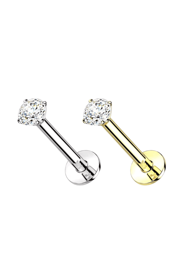 Push In Labret Ear Tragus Stud Natural Diamond 14K Solid gold 18G