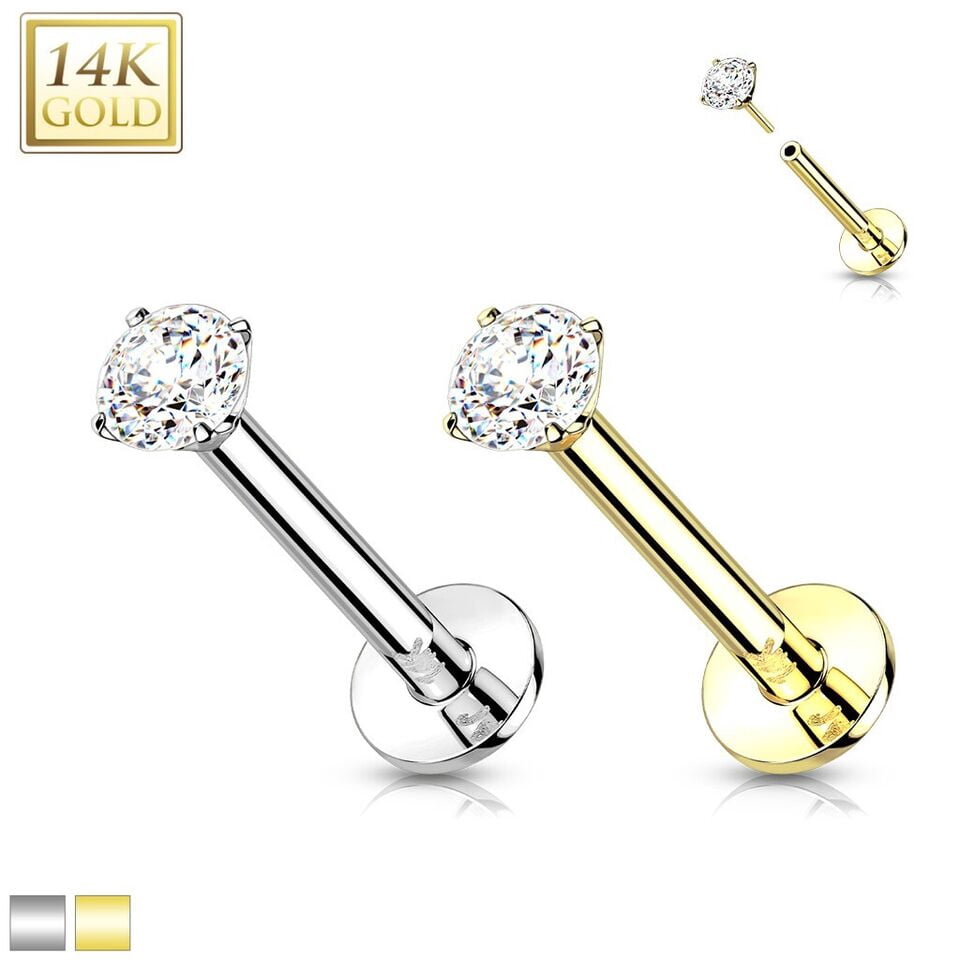 Push In Labret Ear Tragus Stud Natural Diamond 14K Solid gold 18G ...