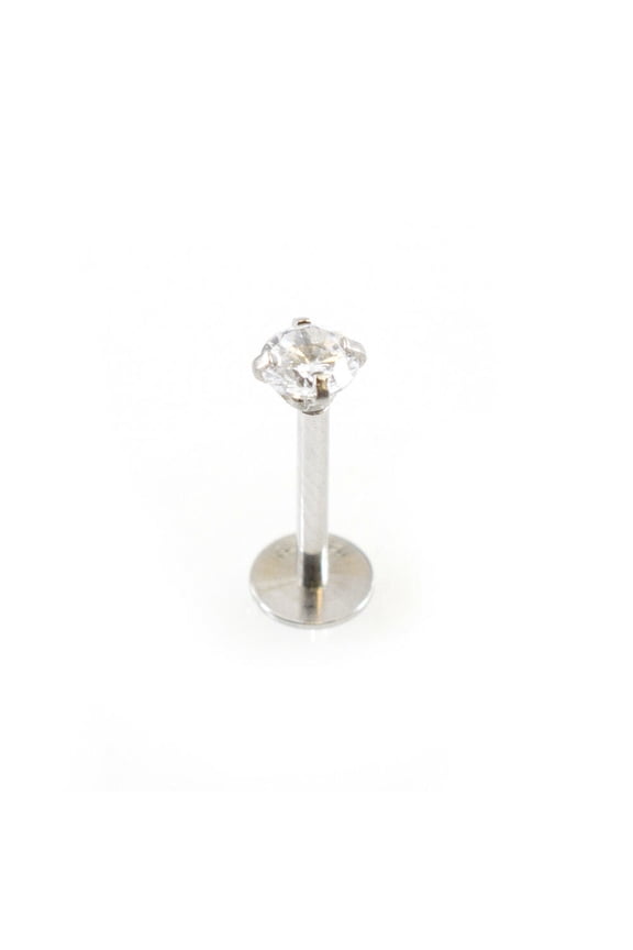 Push In Labret Threadless with Prong Setting Cubic Zirconia 16G