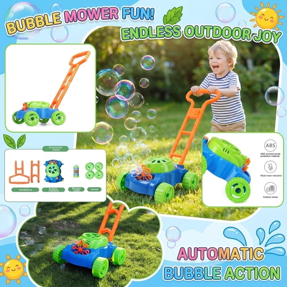 Push Lawn Bubble Blowing Machine with Automatic Bubble Maker and 50ml Solution, Outdoor Rolling Bubble Cart ABS Design for Interactive Party Activities
