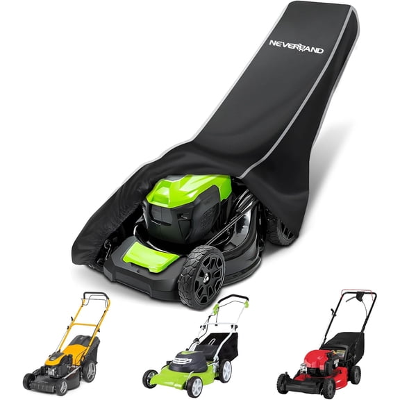 Push Lawn Mower Cover - Lawn Mower Covers with Drawstring & Storage Bag, Heavy Duty 420D Polyester Oxford Push Mower Cover, Black+Silver