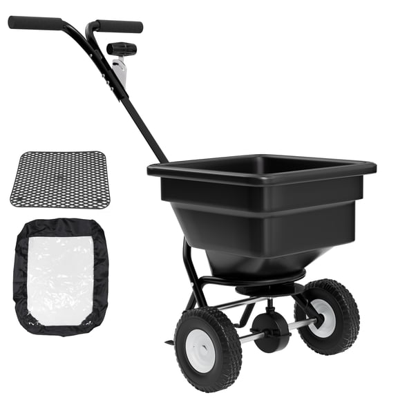 Walk-Behind Fertilizer Spreader, Push Lawn Spreader with 100lbs Load Capacity, 12" Pneumatic Wheels, Broadcast Spreader for Seed Fertilizer, Salt Ice Melt