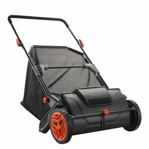 Push Lawn Sweeper 21 Inch - Leaf & Grass Collector for Yard, 3.5 cu. ft. Hopper Bag, Durable Steel Frame & Spinning Brushes - Efficient Lawn Cleaning Tool