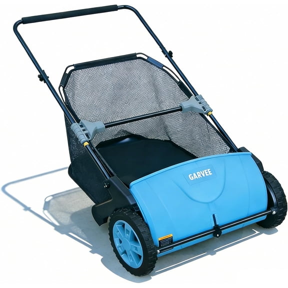 Push Lawn Sweeper 21-Inch Manual, Leaf Sweeper for Yard & Lawn with 3.5 Cu. Ft. Hopper Bag, Height-Adjustable Brushes for Driveways & Grass, Space-Saving Foldable Design