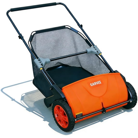 Push Lawn Sweeper 21-Inch Manual, Leaf Sweeper for Yard & Lawn with 3.5 Cu. Ft. Hopper Bag, Height-Adjustable Brushes for Driveways & Grass, Space-Saving Foldable Design