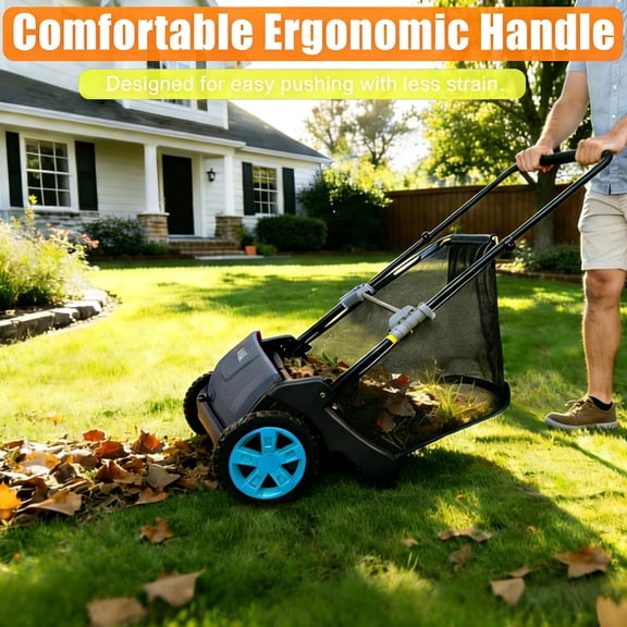 Push Lawn Sweeper 21-Inch – Manual Yard Sweeper with 3.5 Cu. Ft. Mesh Hopper, Dual Spinning Brushes, Steel Frame Leaf & Grass Collector for Lawn and Garden Cleanup
