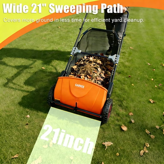 Push Lawn Sweeper 21-Inch – Manual Yard Sweeper with 3.5 Cu. Ft. Mesh Hopper, Dual Spinning Brushes, Steel Frame Leaf & Grass Collector for Lawn and Garden Cleanup
